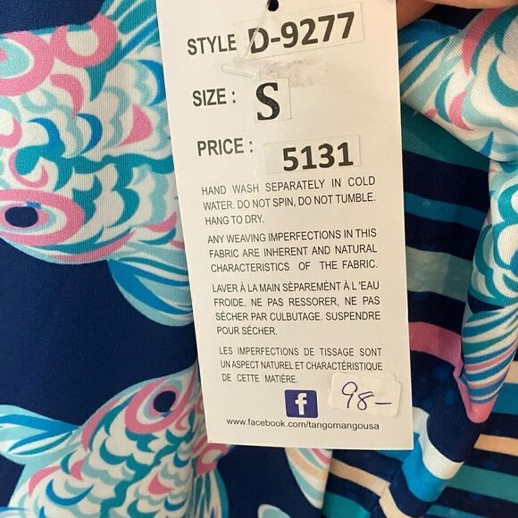 Tango Mango S NWT Blue Pink Koi Fish Stripe ALine Summer Cruise Vacation Dress - Picture 6 of 9
